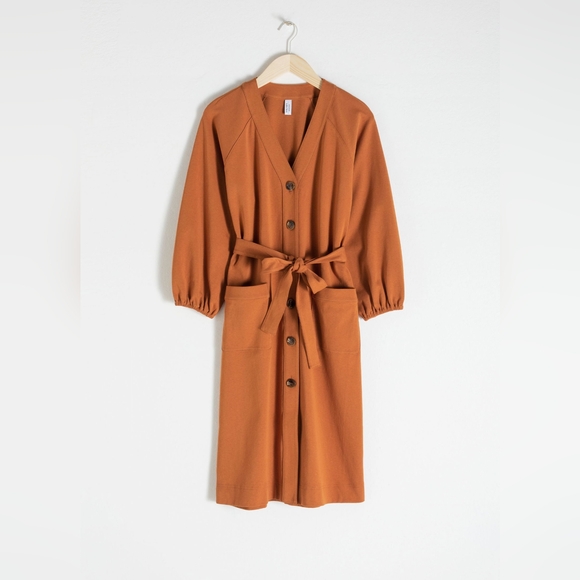 & Other Stories Belted Cotton Midi Dress Size 6 in Camel/Orange. - Picture 1 of 6